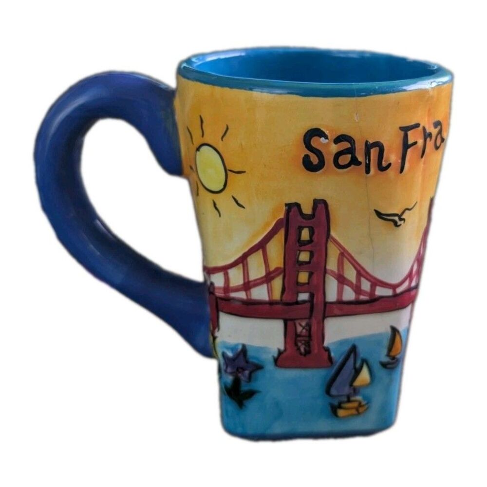 Vintage SNCO San Francisco 3D Coffee Mug Golden Gate Bridge Cable Car Houses
